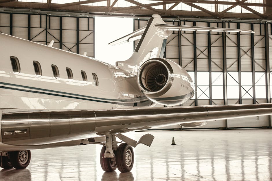 Private jet in a luxurious hangar